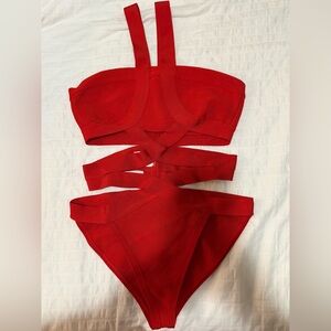 Red Strappy One Piece Set